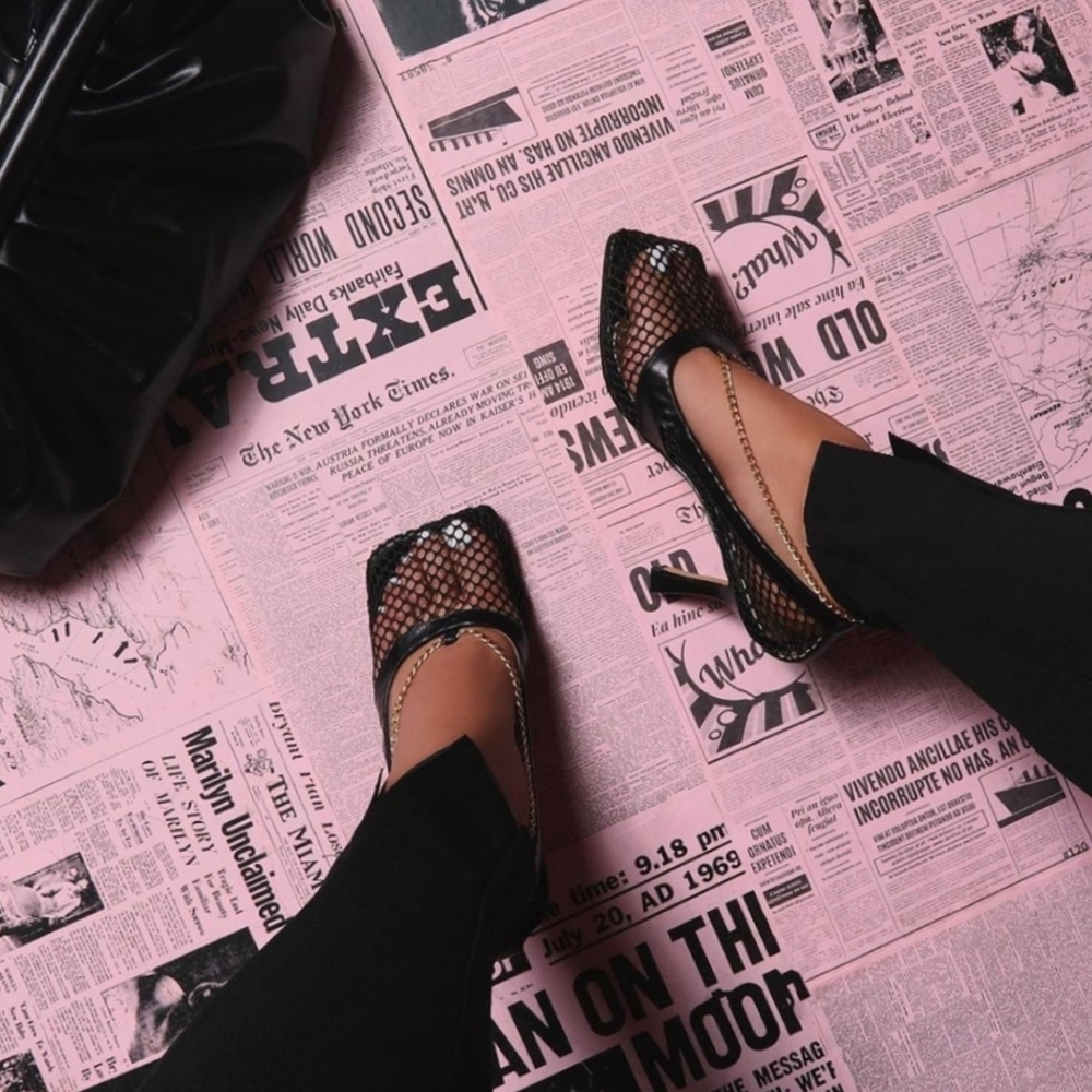 Diamante Fishnet Court Kitten Heel In Black Faux L - Picture 4 of 8